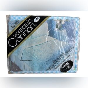 NEW Vintage Cannon Monticello Twin Flat Sheet Blue Gingham ‘79 Retro 66x96” 70s
